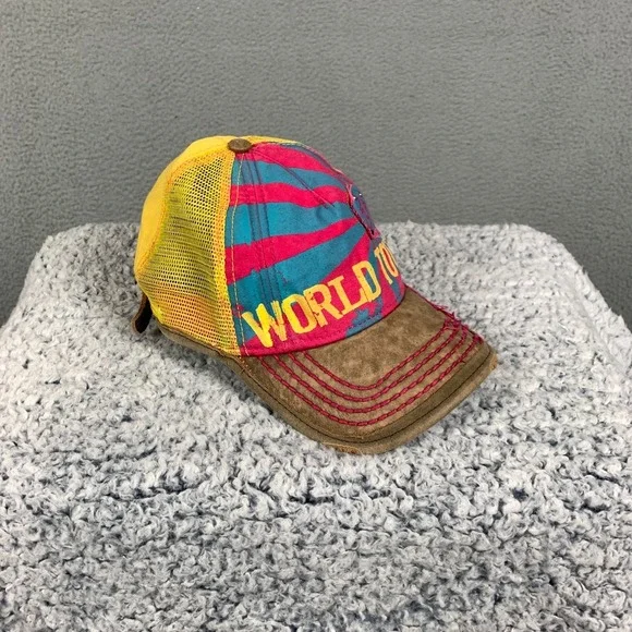 Vintage True Religion Trucker Cap OSFM World Tour Embroidered Mesh Leather Y2k